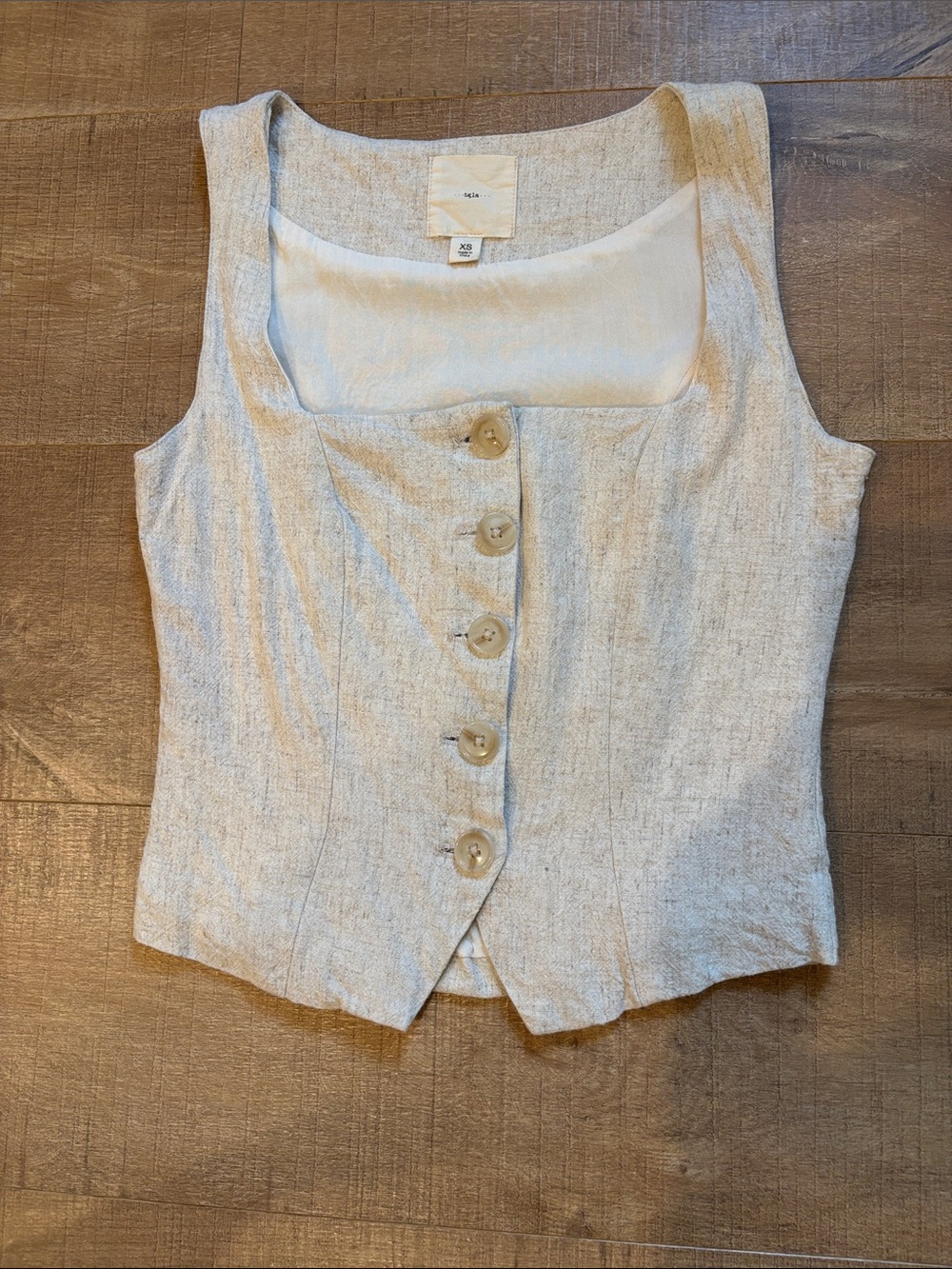 Francesca's Collections Cream Button-Front Linen Blend Tank Top